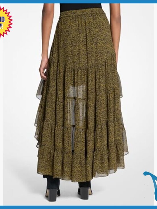 High Low Tier Maxi Skirt Paisley Print Bohemian Style Wear to Work - Picture 2 of 2